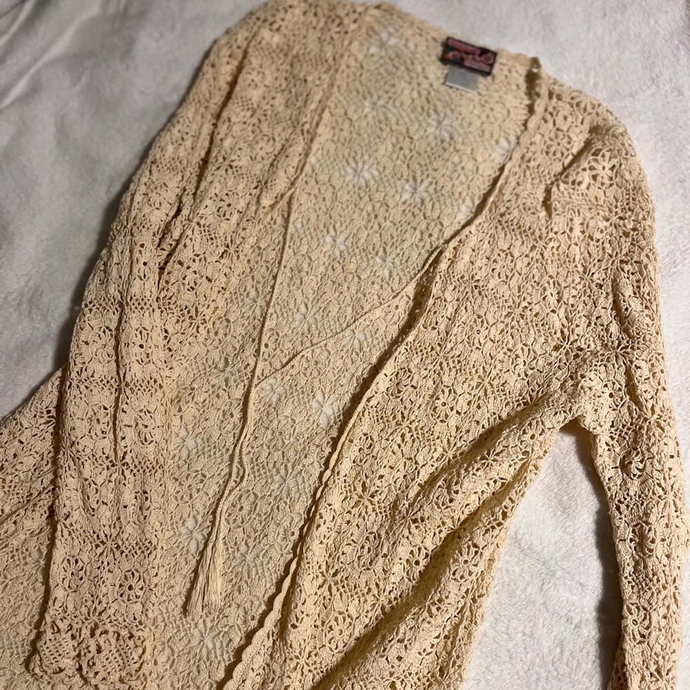 ✨ VINTAGE ✨ April Cornell Crochet Front Tie Cardigan